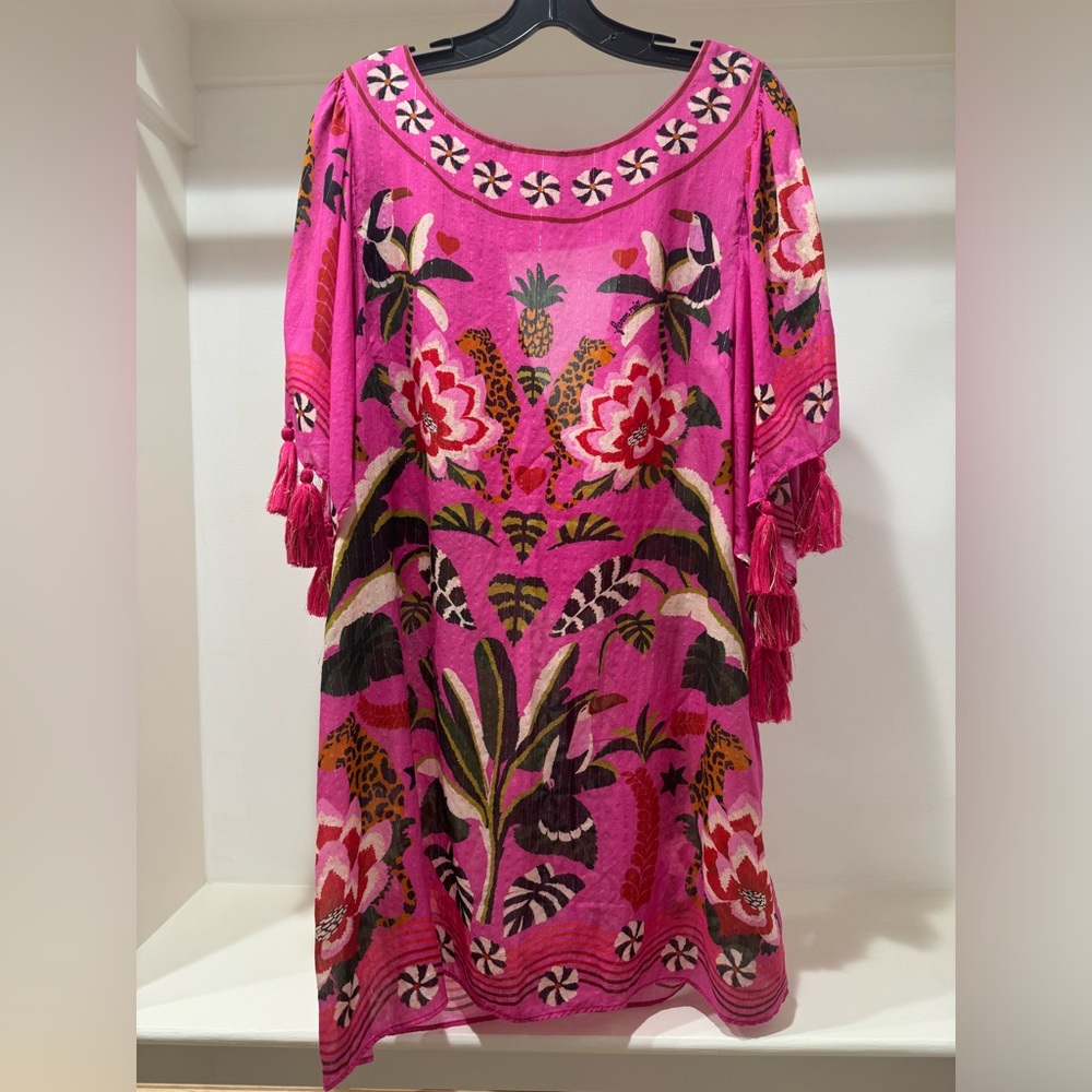 FARM Rio Leopard Forest Coverup S - Tropical Print Tassel Sleeve - Picture 4 of 13